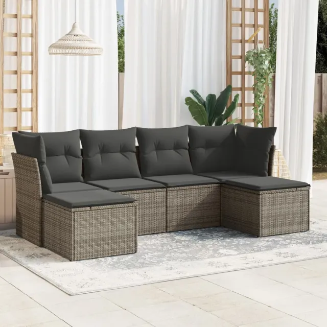 vidaXL 6-delige Loungeset met kussens poly rattan grijs, foto 2