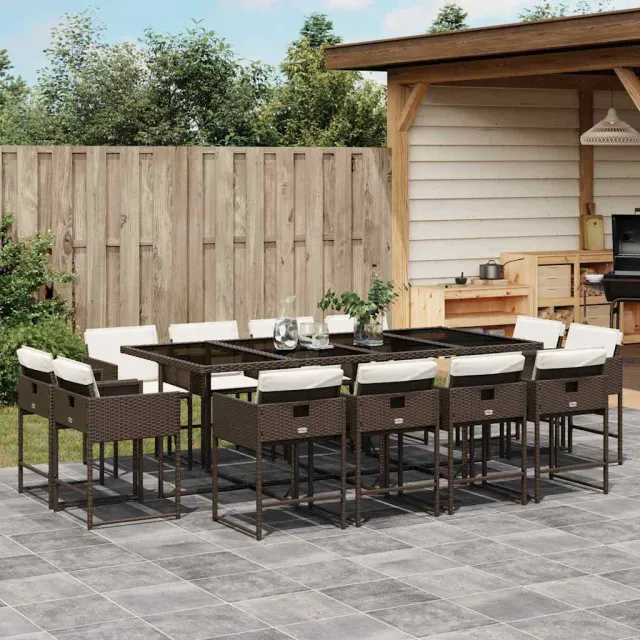 vidaXL 13-delige Tuinset met kussens poly rattan bruin, foto 2