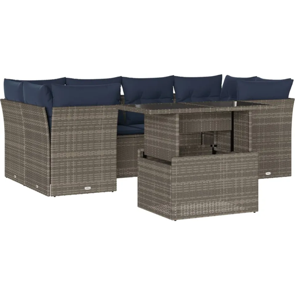 vidaXL 7-delige tuinbankset met kussens, grijs polyrotan, foto 3