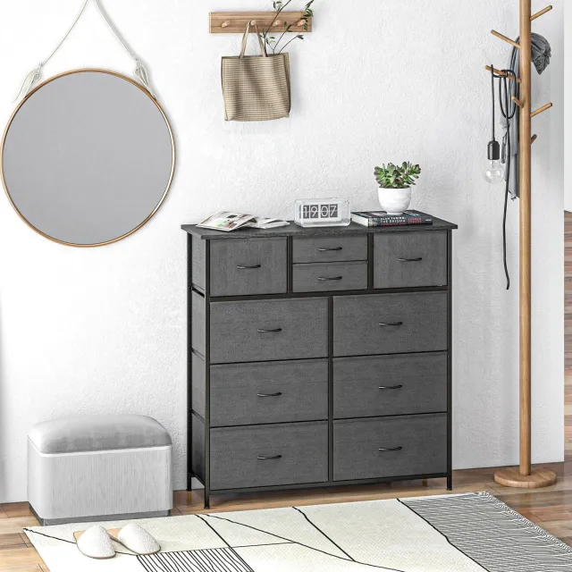 COVREO Ladekast 100 x 30 x 100 cm zwart, staal en stof, 10 lades