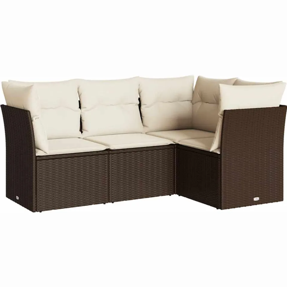 vidaXL 4-delige Loungeset met kussens poly rattan bruin, foto 3
