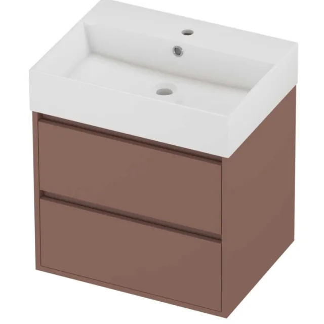 Proline Zara Badmeubelset Porselein Loft 1 Kraangat Greeploos 60x46x65 cm Glans Wit Beauty Blush Rosé Goud
