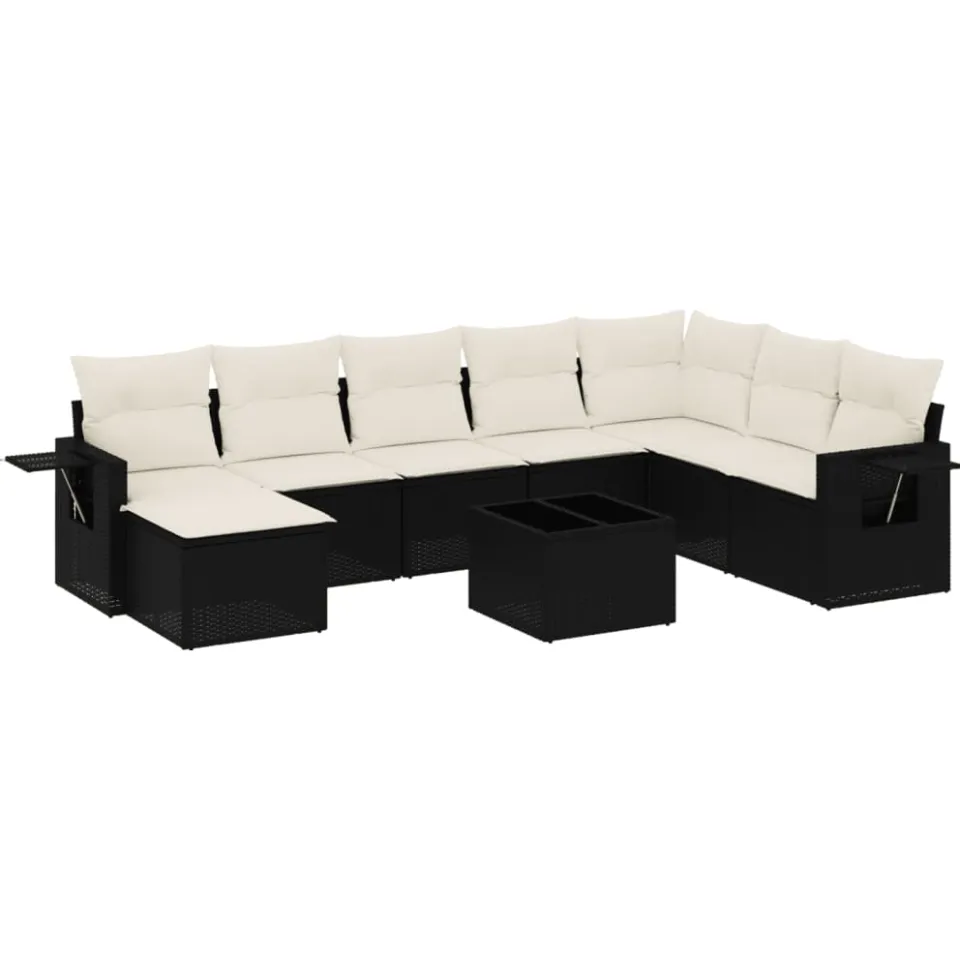 vidaXL 9-delige Loungeset met kussens poly rattan zwart, foto 3