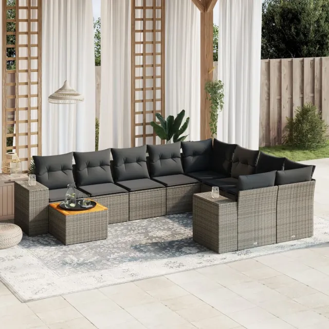 vidaXL 10-delige Loungeset met kussens poly rattan grijs, foto 2