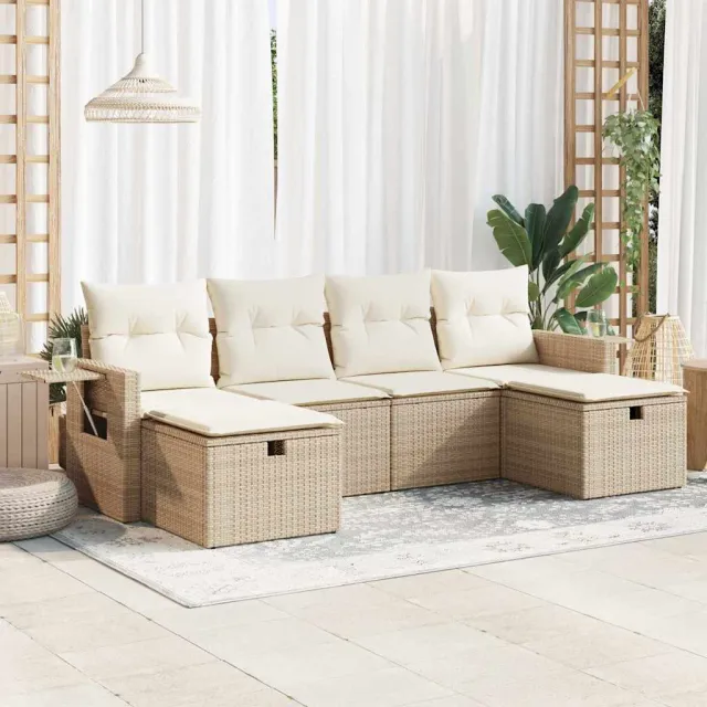 vidaXL 6-delige Loungeset met kussens poly rattan beige, foto 2
