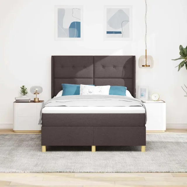 vidaXL Boxspringbed met hoofdeinde Donkerbruin 140 x 200 cm Stof