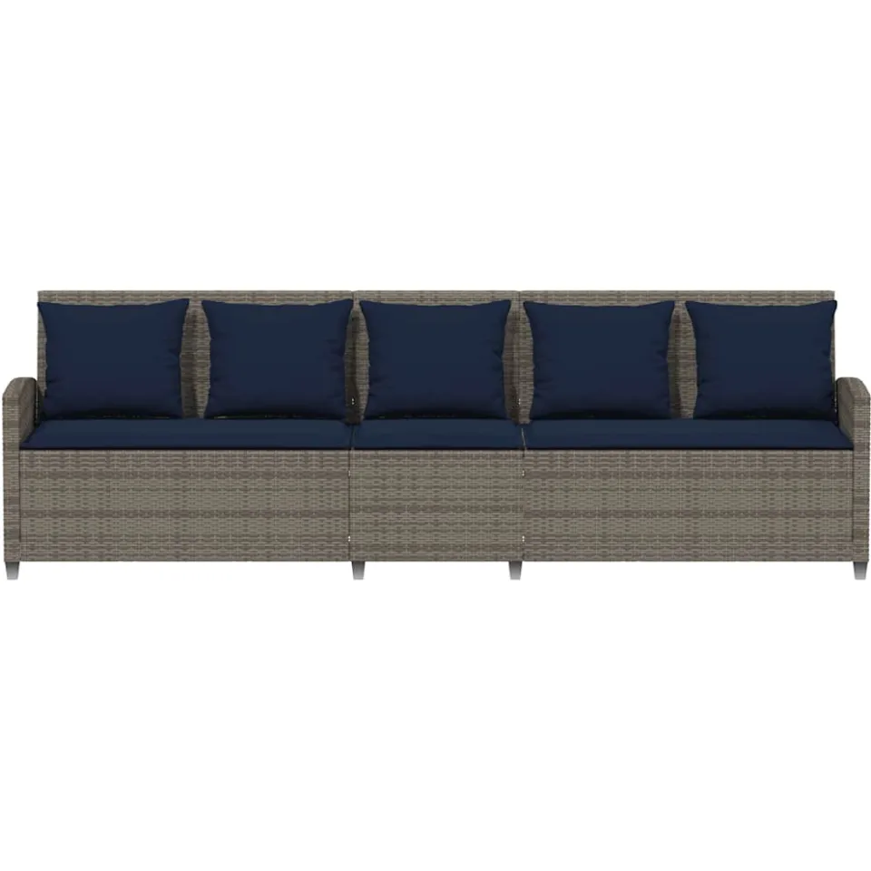 vidaXL Tuinbank 5-zits met kussens poly rattan grijs, foto 4