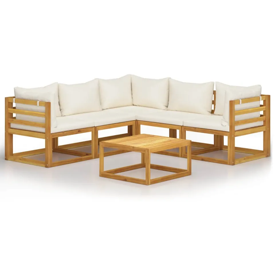 vidaXL 6-delige Loungeset met kussens massief acaciahout crème, foto 3