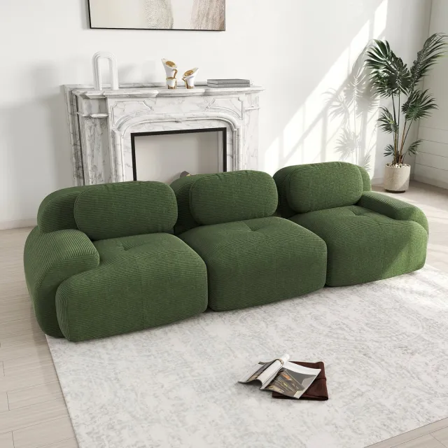 Wishdor Modulaire Hoekbank - Frameloos - Antislip - Modern - Voor Woonkamer En Slaapkamer - Ribstof - Groen