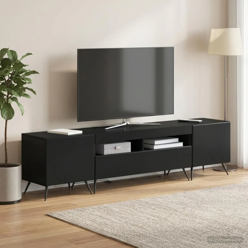 vidaXL LED tv-meubel BREDA 3 st Zwart Bewerkt hout, foto 3
