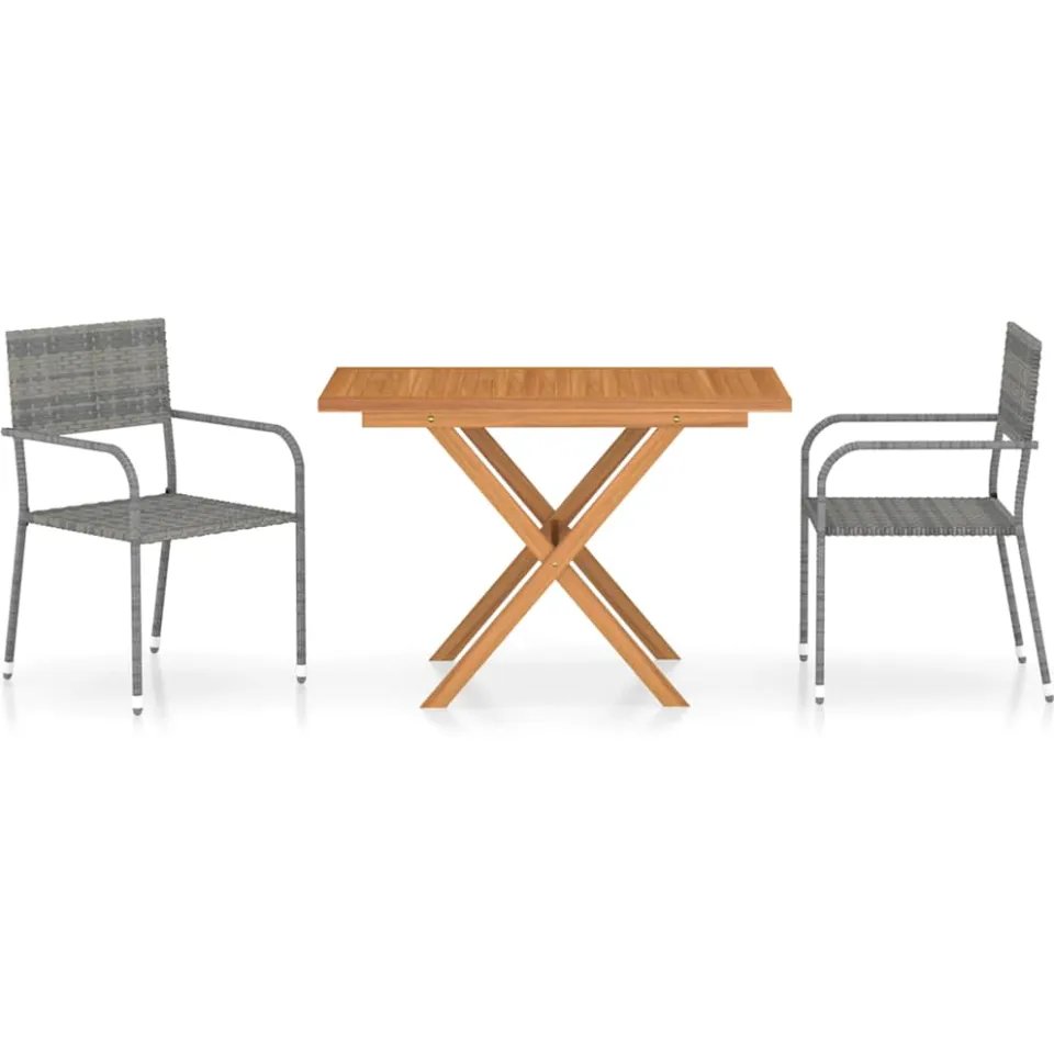 vidaXL 3-delige Tuinset poly rattan en massief acaciahout grijs, foto 3