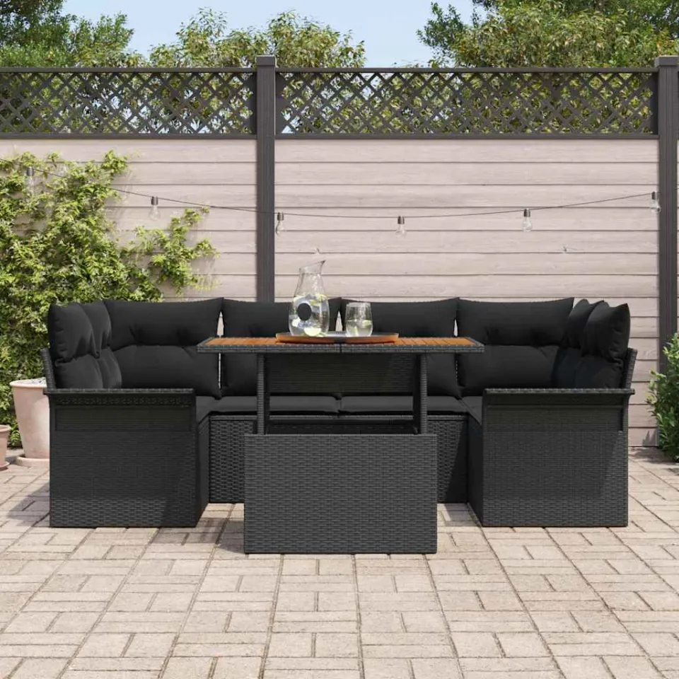 vidaXL Tuin Sofa Set 7 st Zwart Poly riet, foto 3