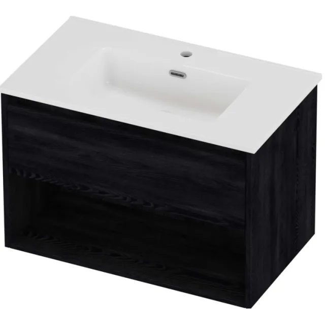 Proline Tribute Badmeubelset Porselein Elegant Met Schap 80x46x54 cm Glans Wit Black Oak Eiken