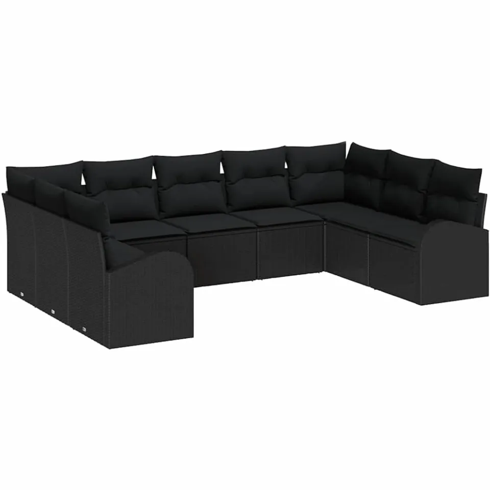 vidaXL Tuinbankenset 9 st Zwart poly rattan