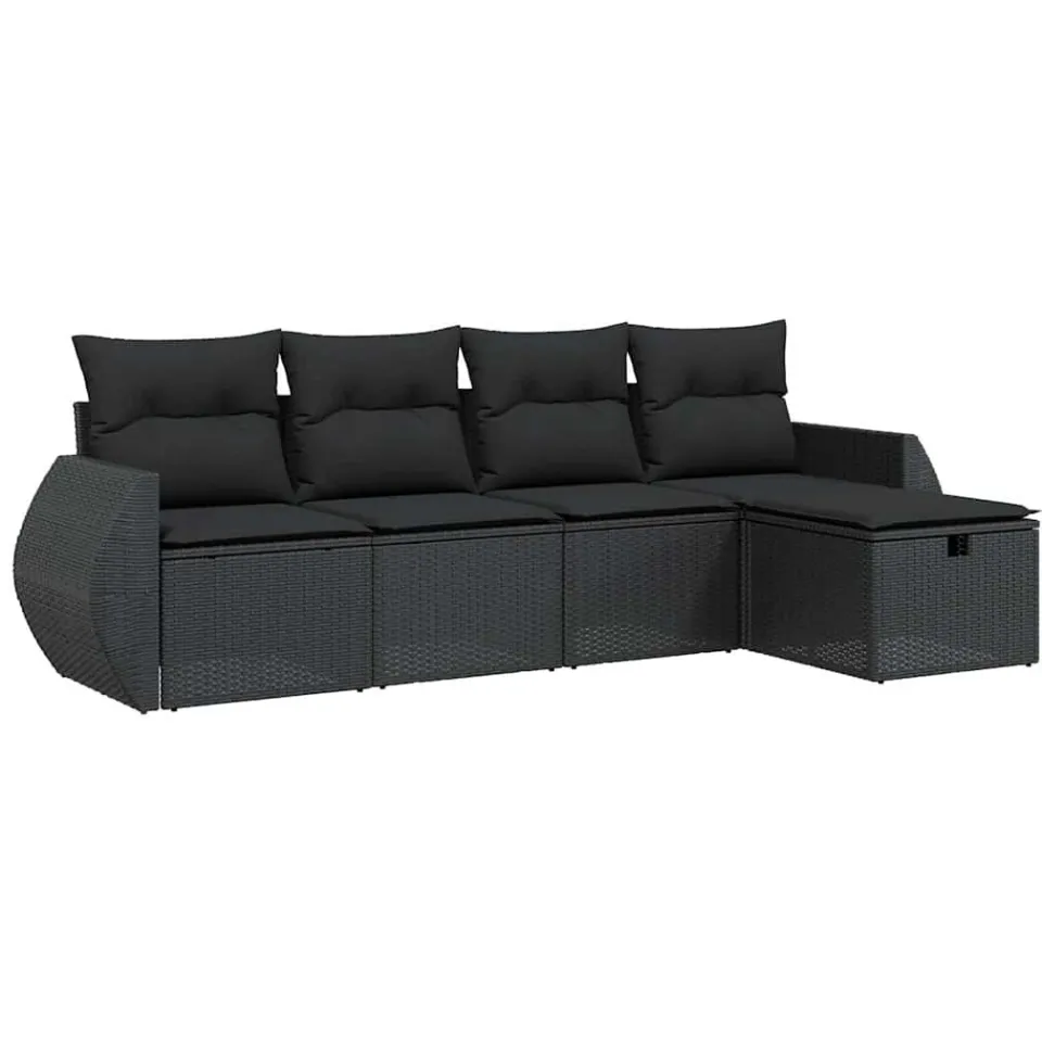 vidaXL 5-delige Loungeset met kussens poly rattan zwart, foto 3