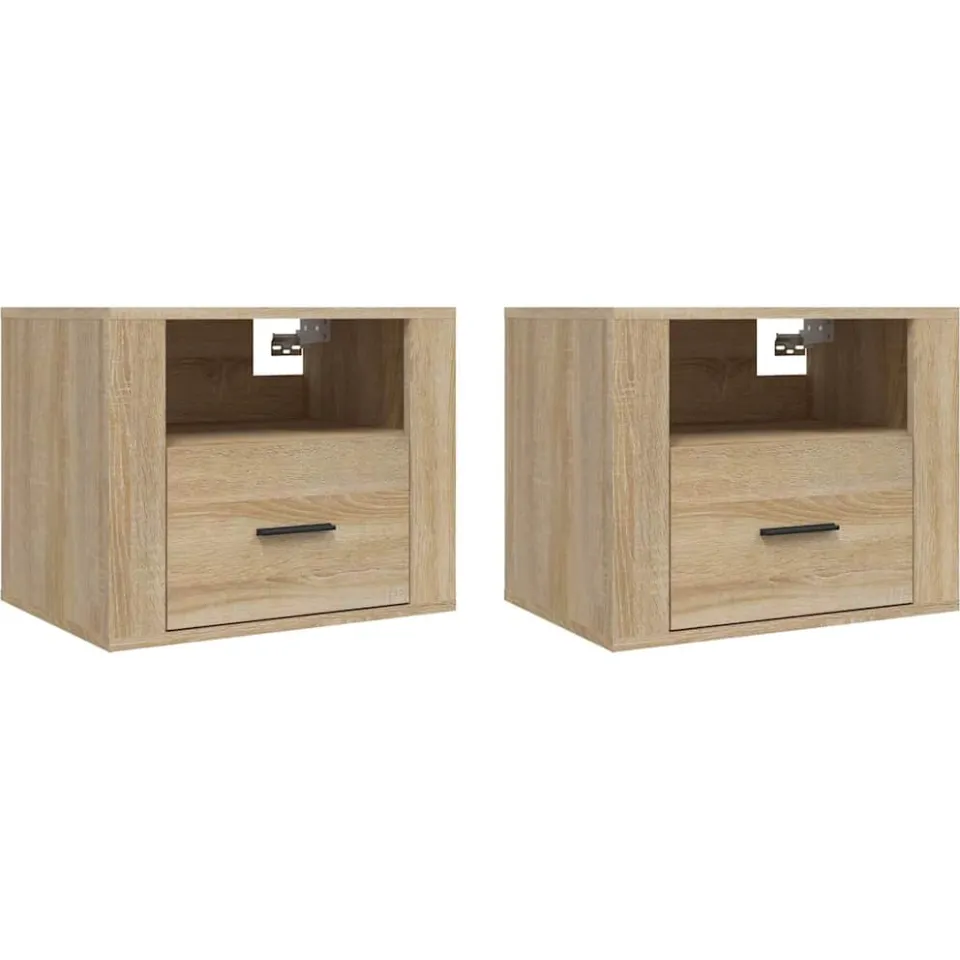 vidaXL Nachtkastjes 2 st wandgemonteerd 50x36x40 cm sonoma eikenkleur Bruin