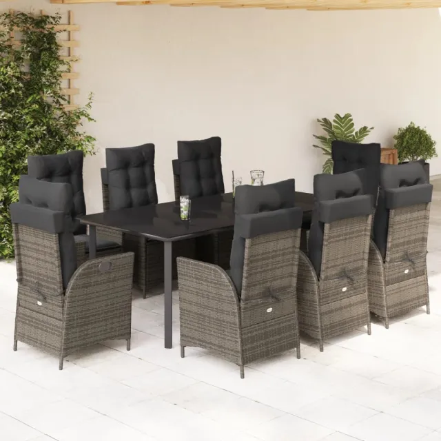 vidaXL 9-delige Tuinset met kussens poly rattan grijs, foto 2