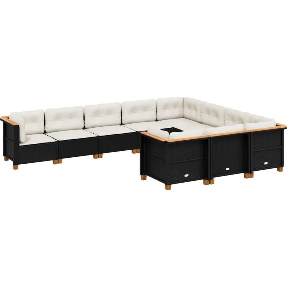 vidaXL 10-delige Loungeset met kussens poly rattan zwart, foto 3