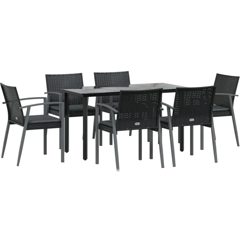 vidaXL 7-delige Tuinset met kussens poly rattan en staal Zwart