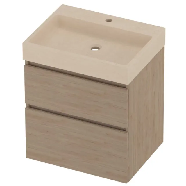 Proline Evoli Badmeubelset Hardsteen Loft 1 Kraangat Asymmetrisch 60x46x70 cm Sand Stone Ideal Oak Eiken