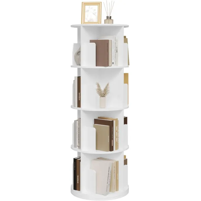 Vurnomi Boekenkast - Opbergkast - Boekenplank - Hoekkast - Opbergtoren - Vakkenkast - Boekenrek - Decoratie boeken - 4 laags - Wit