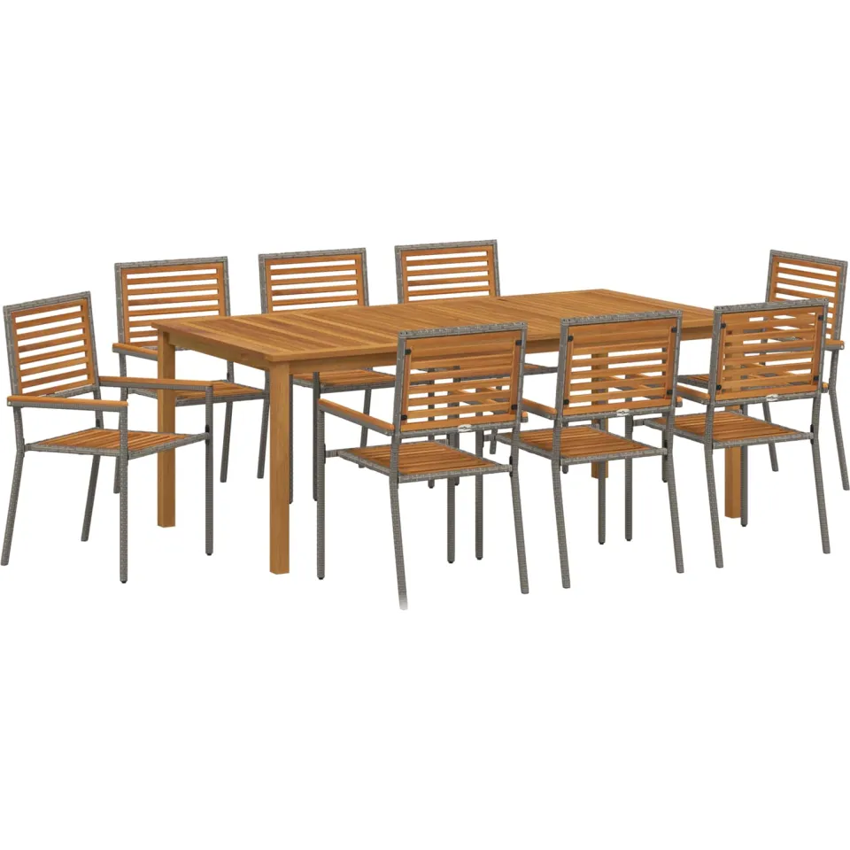 vidaXL Tuin eettafelset 9 st Grijs Massief Acaciahout