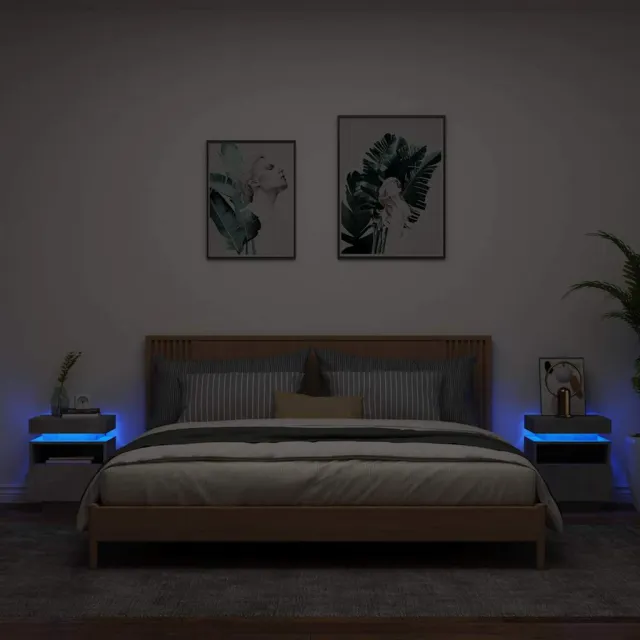 vidaXL Nachtkastjes met LED-verlichting 2 st 40x39x48,5 cm betongrijs