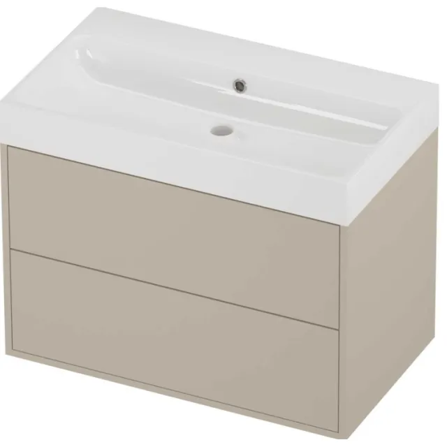 Proline Podium Badmeubelset Polystone Loft 2 Laden 80x46x62 cm Glans Wit Soft Linen Beige