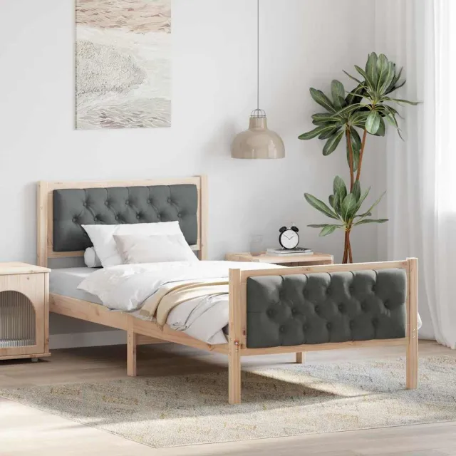 vidaXL Bedframe Donkergrijs 90 x 190 cm Massief grenenhout Bruin