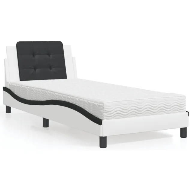 vidaXL Bed met matras Zadar kunstleer wit en zwart 90x190 cm