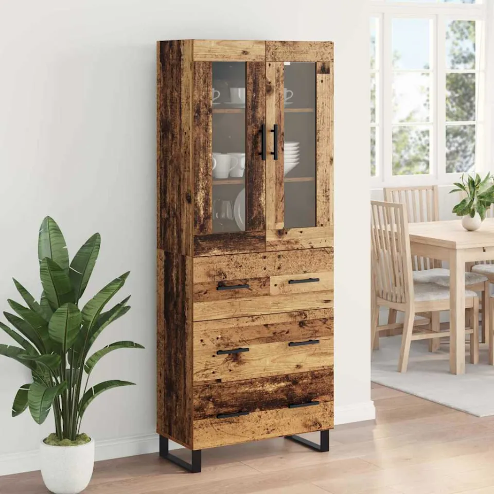 vidaXL Hoge kast 2 st Oud Hout 69,5 x 34 x 180 cm Bewerkt hout bruin, foto 4
