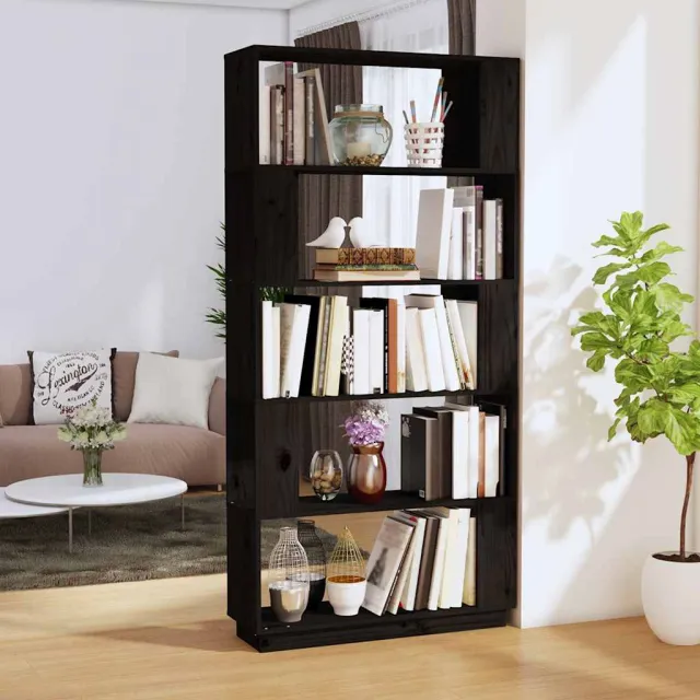 vidaXL Boekenkast/kamerscherm 80x25x163,5 cm massief grenenhout zwart, foto 2