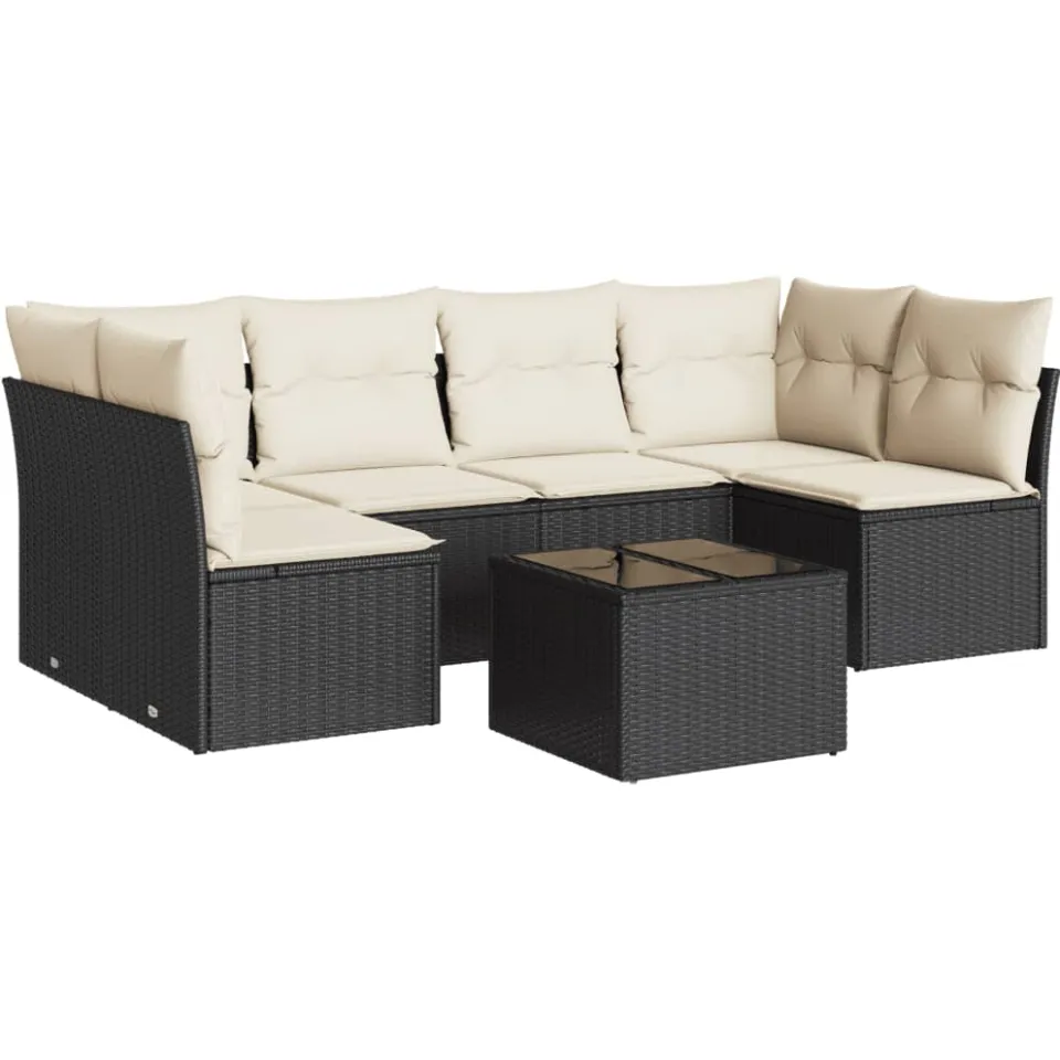 vidaXL 7-delige Loungeset met kussens poly rattan zwart