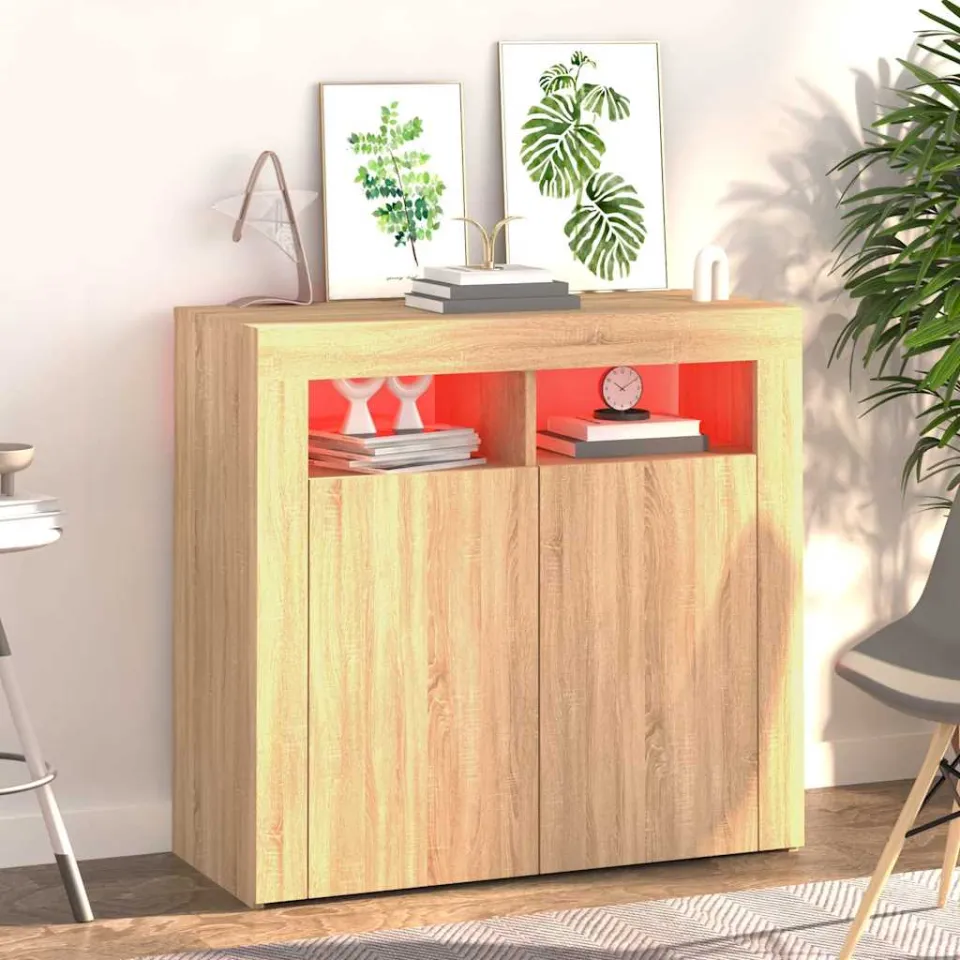 vidaXL Dressoir met LED-verlichting 80x35x75 cm sonoma eikenkleurig, foto 4