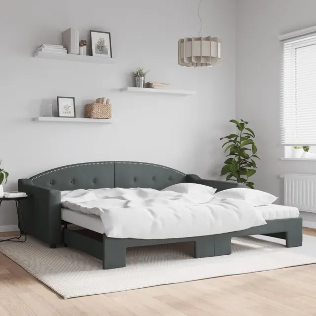 vidaXL Slaapbank onderschuifbed matrassen 100x200 cm stof donkergroen Grijs
