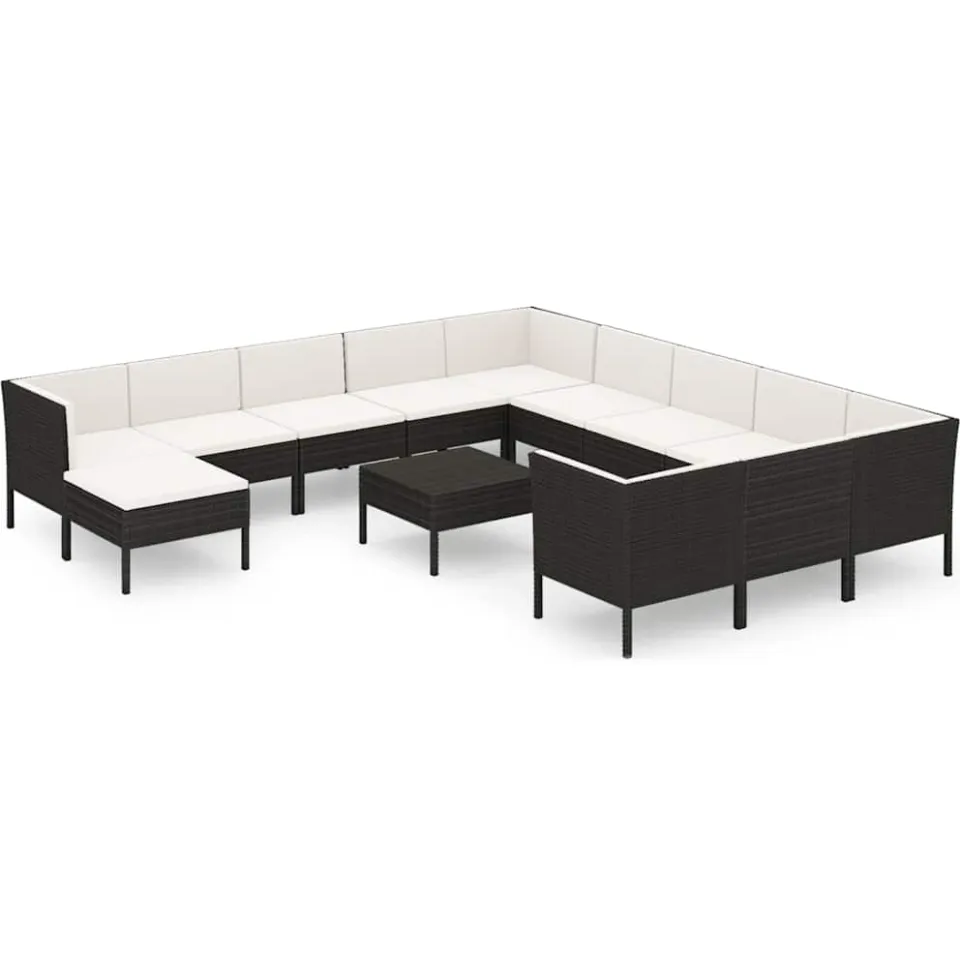 vidaXL 13-delige Loungeset met kussens poly rattan zwart, foto 3