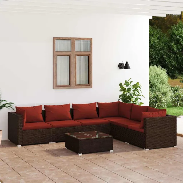 vidaXL 7-delige Loungeset met kussens poly rattan bruin, foto 2