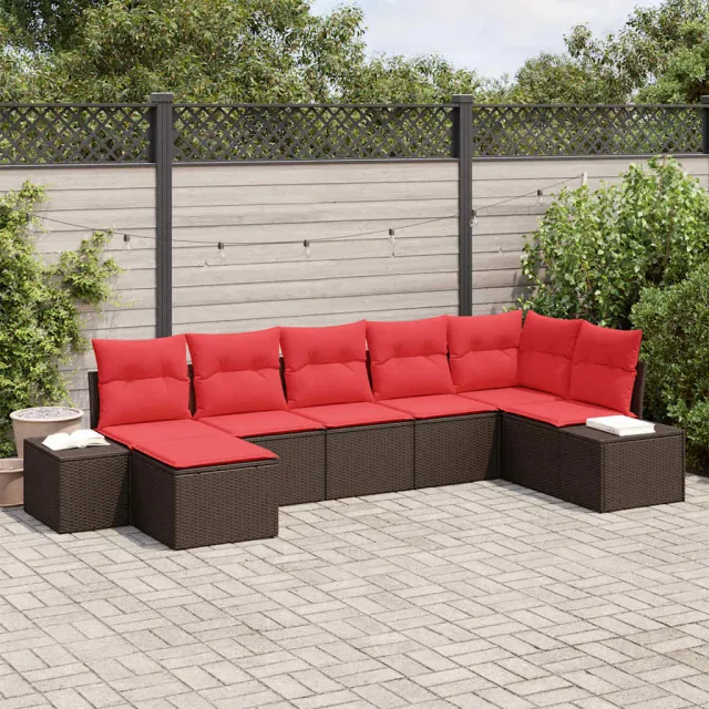 vidaXL Tuin Sofa Set 7 st Bruin en Rood poly rattan, foto 2