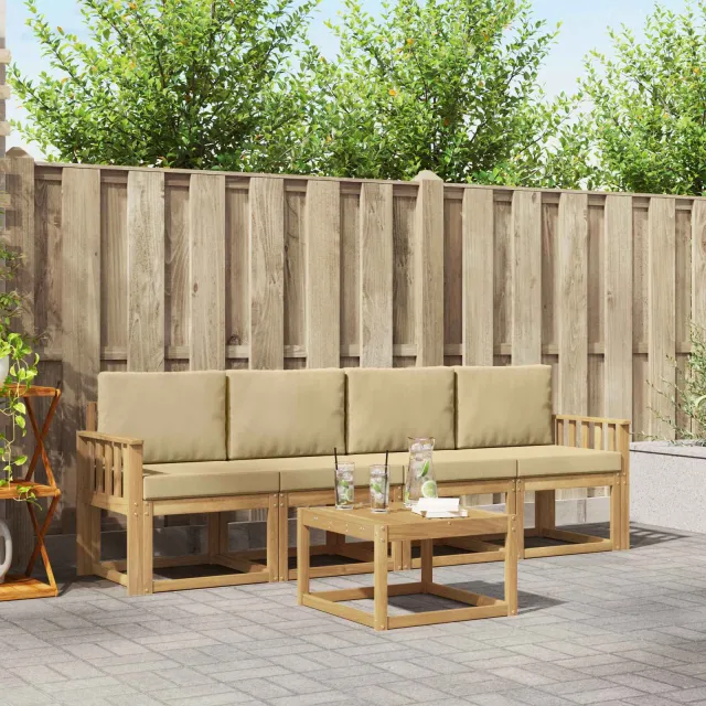 vidaXL Buiten bankenset 5 st 4-zits Wit en Beige
