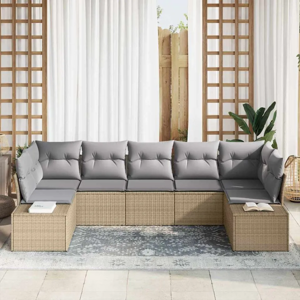vidaXL Tuin Sofa Set 7 st Beige poly rattan, foto 3