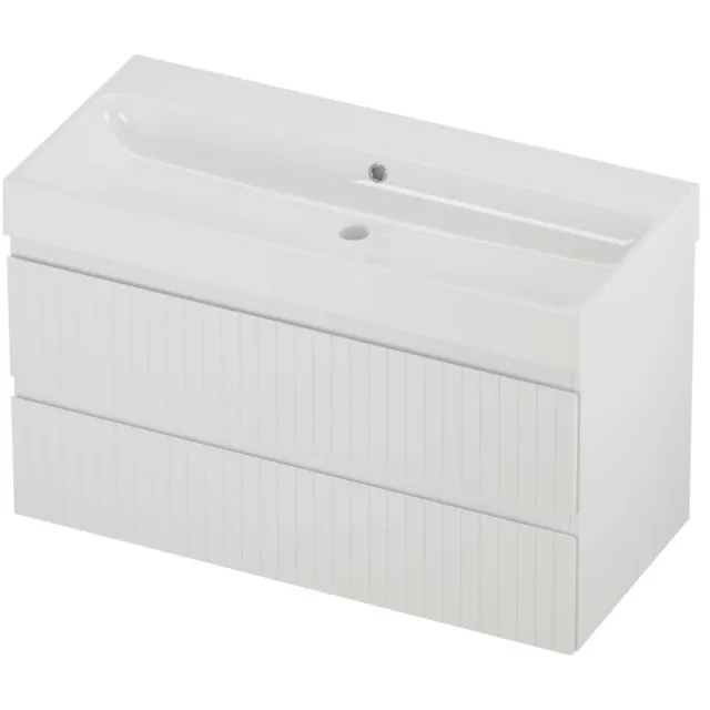 Proline Podium Badmeubelset Polystone Loft Gefreesd 100x46x62 cm Glans Wit Mat Wit