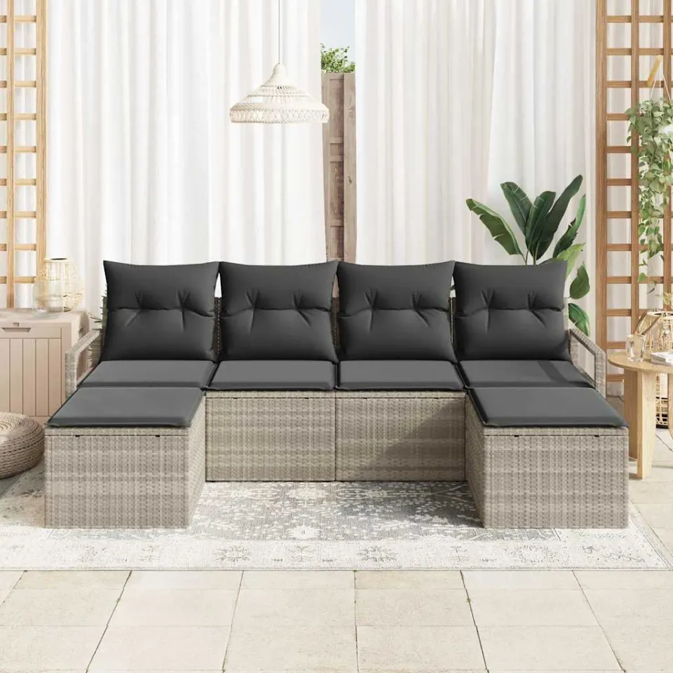 vidaXL Bankstel 6 st Lichtgrijs poly rattan, foto 2