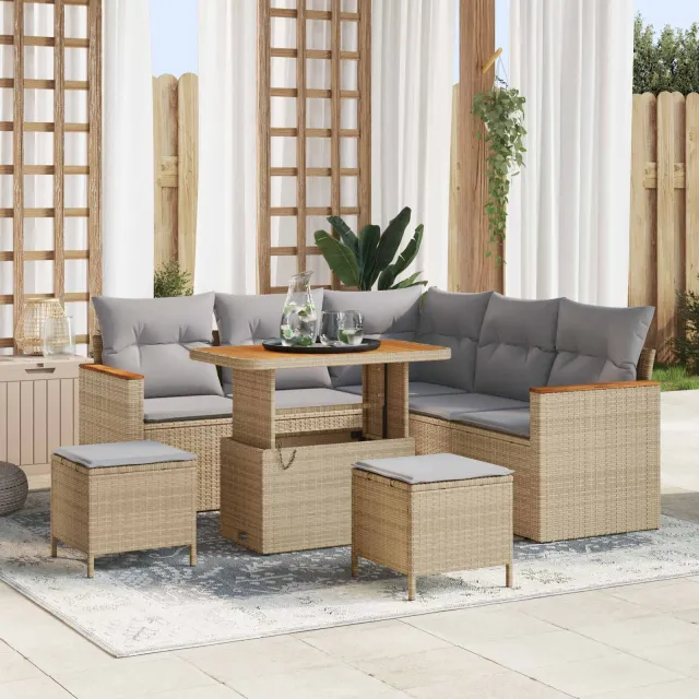 vidaXL Tuinbankenset 8 st Beige poly rattan, foto 2