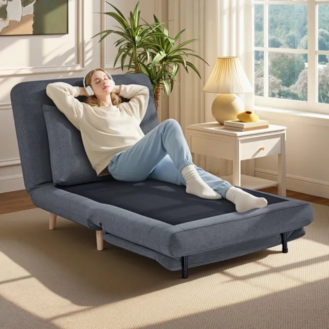 FloraGrace Slaapfauteuil 95 Cm - 3-in-1 Met Verstelbare Rugleuning En Klik-Klak Functie - Voor Woonkamer En Logeerkamer - Polyester - Grijs