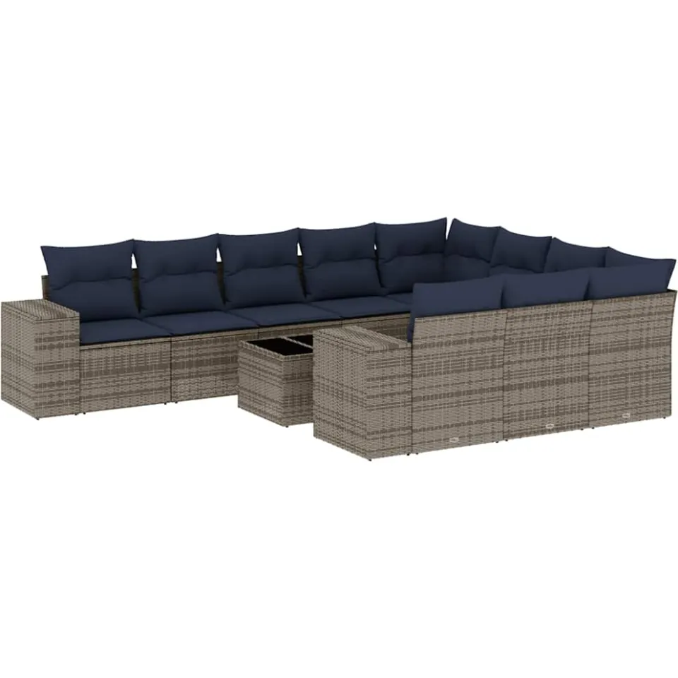 vidaXL 11-delige tuinbankset met kussens, grijs polyrotan, foto 3
