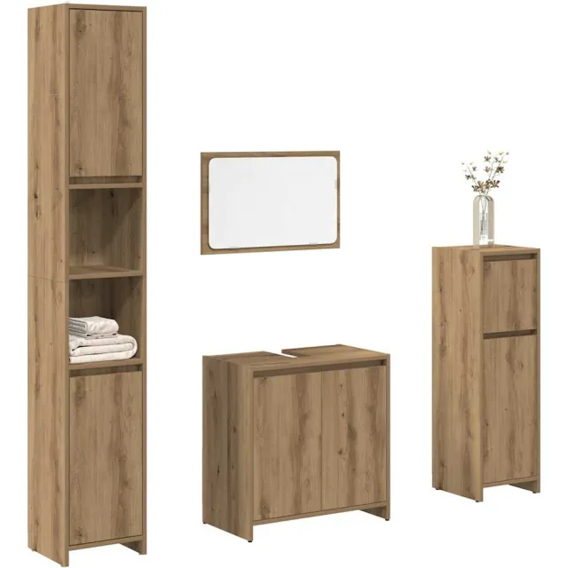 vidaXL 4-delige Badkamermeubelset bewerkt hout artisanaal eikenkleur Bruin