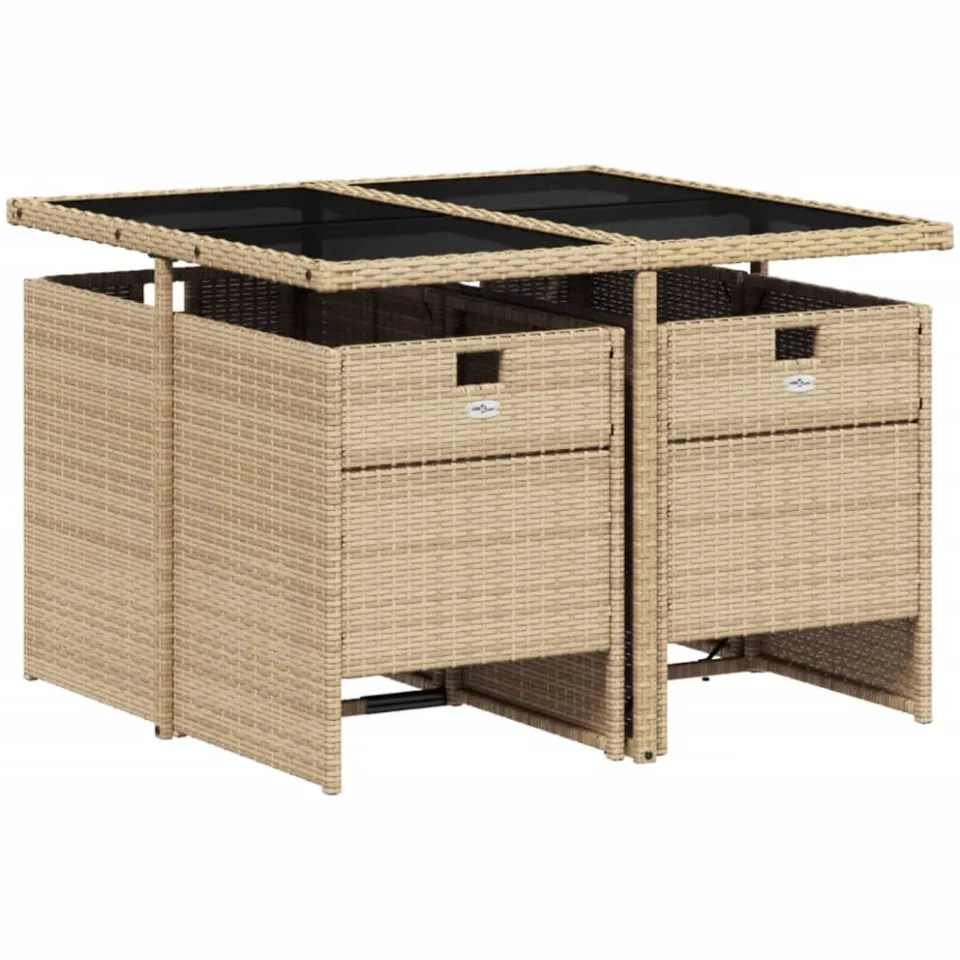 vidaXL 5-delige Tuinset met kussens poly rattan gemengd beige