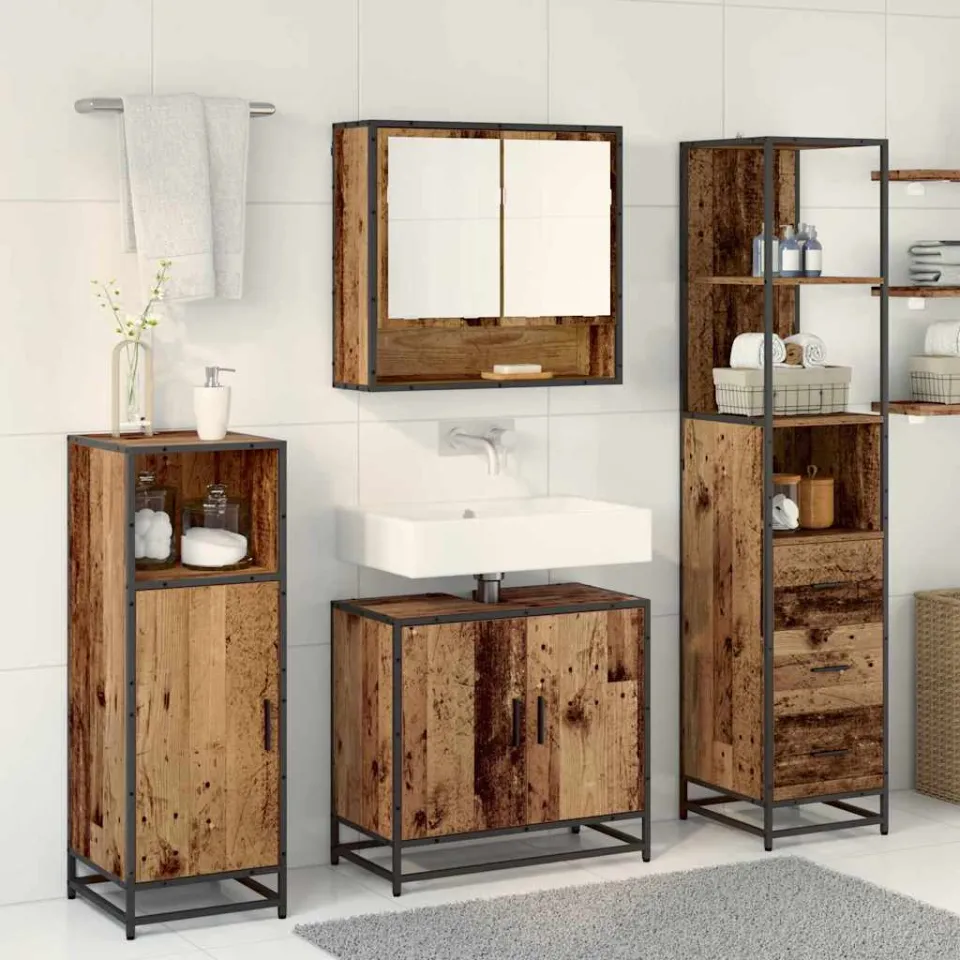 vidaXL Badkamermeubelset 3 st Oud Hout 35 x 37,5 x 166 cm Bewerkt hout bruin, foto 3