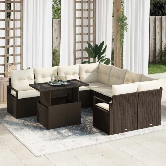 vidaXL Tuin Sofa Set 9 st Bruin Poly riet, foto 2