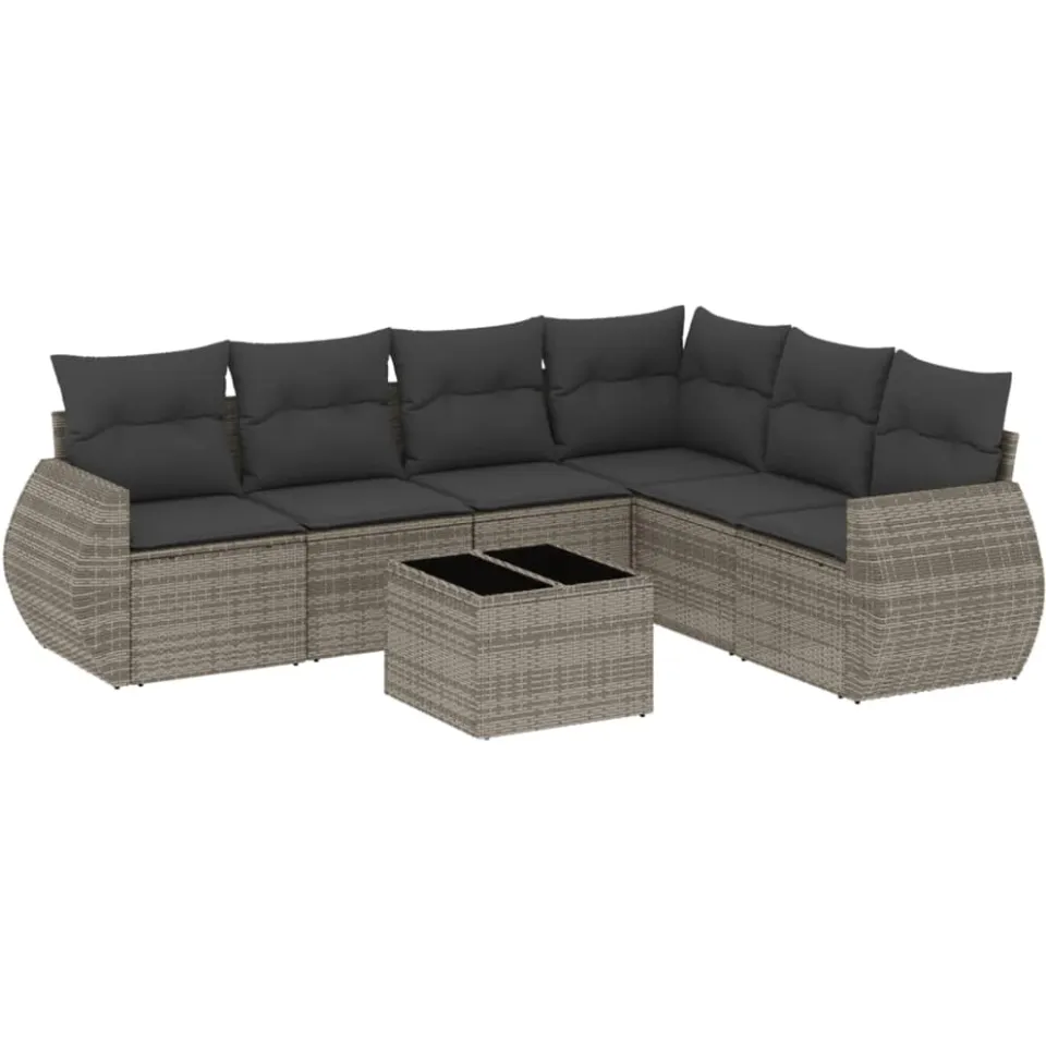 vidaXL 7-delige Loungeset met kussens poly rattan grijs